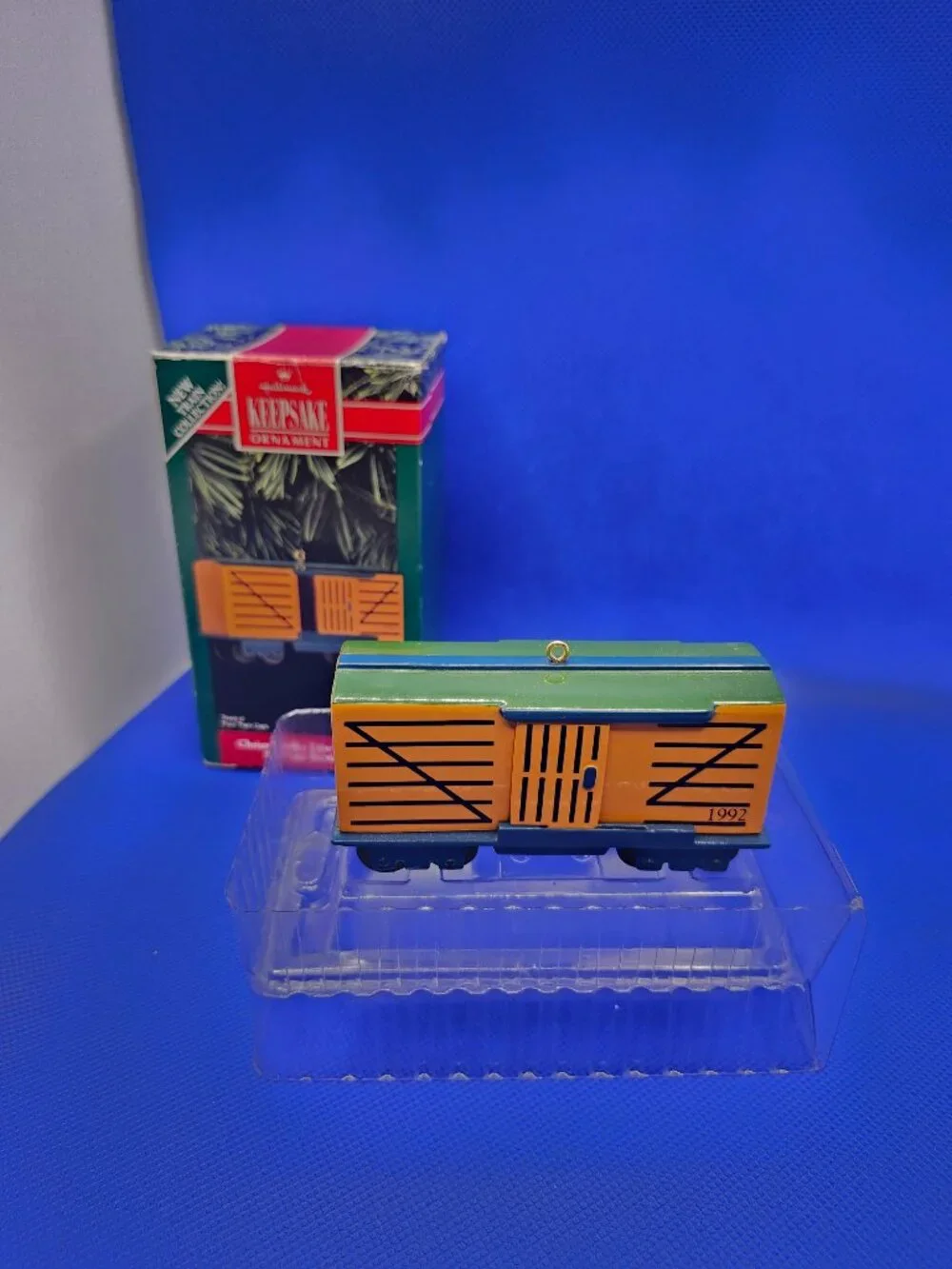 Vintage Hallmark Christmas Santa Ornaments features two Train Cars 1992 #3/#4